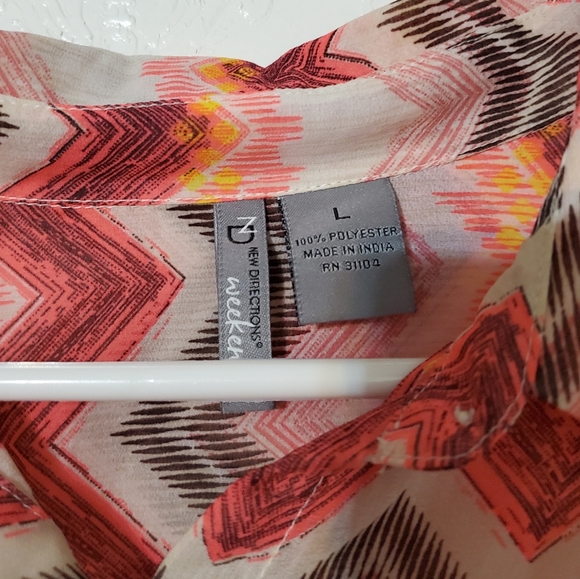 New Directions lightweight polyester button down longsleeved blouse top colorful - Picture 3 of 16